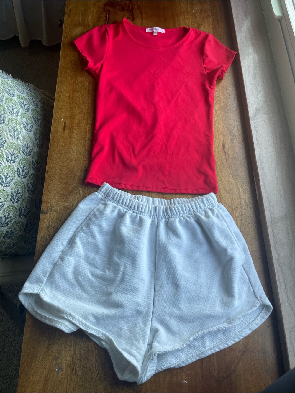 cute lounge outfit set red top and white short size xs set
